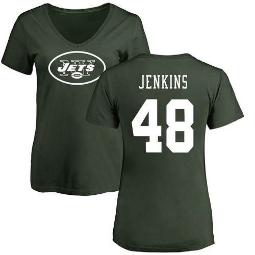 New York Jets Green Women Jordan Jenkins Name and Number Logo NFL Football #48 T Shirt->new york jets->NFL Jersey